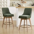 thumbnail image 4 of ONEVOG Mid-Century Modern Swivel Bar Stools Set of 2, 26" Counter Height Linen Upholstered Bar Chairs with Solid Wood Legs & Metal Footrest, Green, 4 of 11