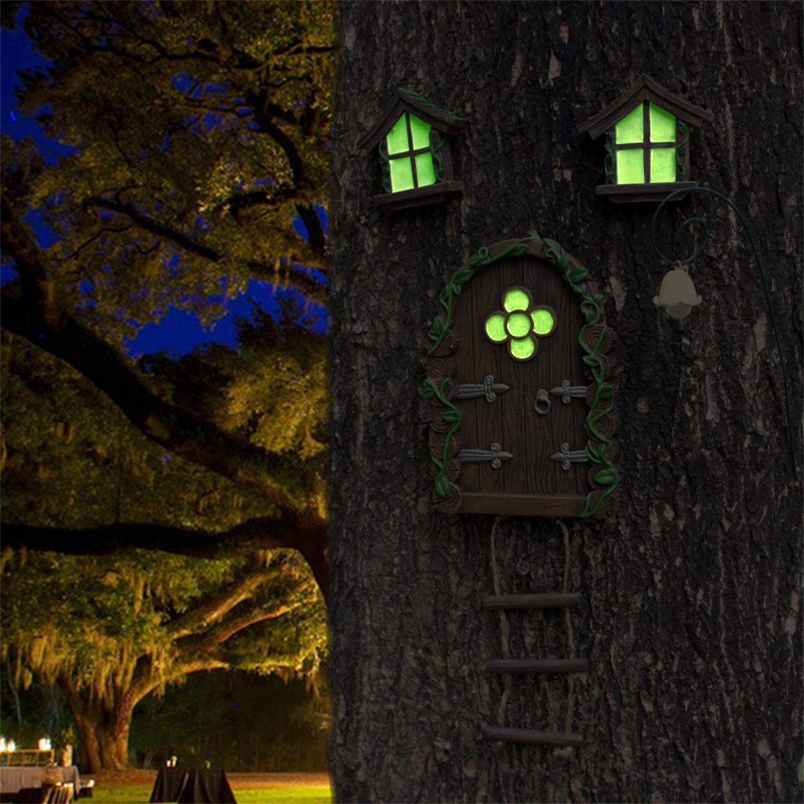 Fairy Door for Trees Miniature Fairy Garden with Fairy Lamp Glow in Dark Yard Art Sculptures Home Indoor Outdoor
