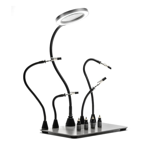 SainSmart Station de Soudage Manuelle Magnétique avec Base Plus Grande de 11,1 x 7,1 Pouces, Lampe Loupe LED 5X, Support de Circuit Imprimé 4 Pcs et 4 Flexibles