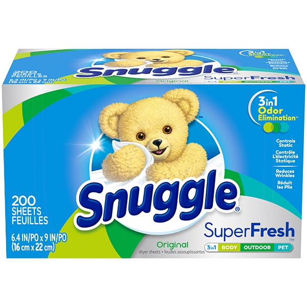 Snuggle Plus SuperFresh Fabric Softener Dryer Sheets with Static Control and Odor Eliminating Technology, Original, 200 Count