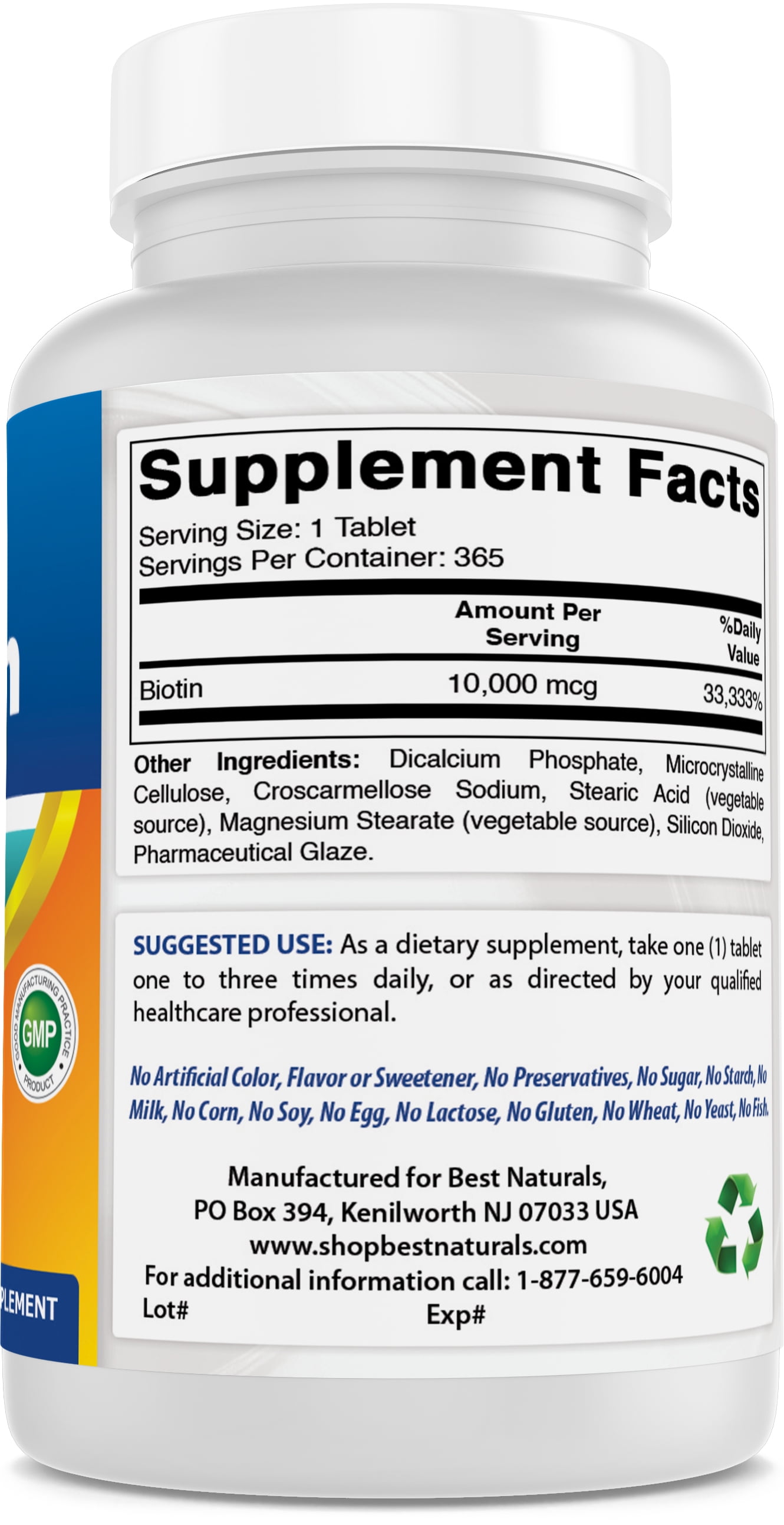 2 Pack Best Naturals Biotin 10 mg (10,000 mcg) 365 Tablets | (Also Called Vitamin B7) | (Total 730 Tablets)
