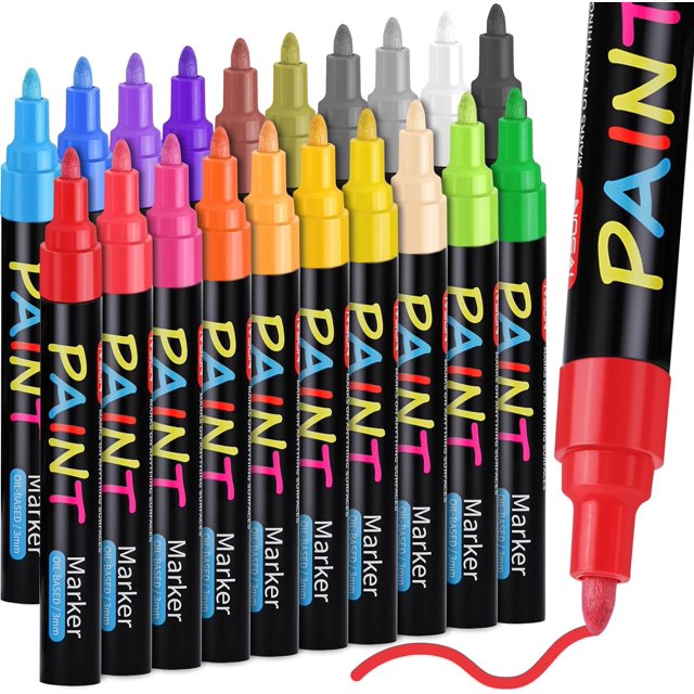 baomifa-Paint Pens Paint Markers, 20 Colors Oil-Based Waterproof Paint Marker Pen Set, Never Fade Quick Dry and Permanent, Works on Rocks Painting, Wood, Fabric, Plastic, Canvas, Glass, Mugs, DIY Cra