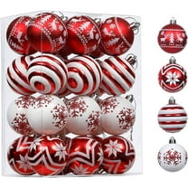 Christmas Valentines Ornaments Tree Decorations, 24ct Red and White Shatterproof Christmas Ball Ornaments Set, 2.36 Inch Hanging Ornament Bulk for Xmas Holiday Party Decor