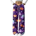 thumbnail image 2 of BFRGSIJ Halloween Lounge Pants for Women Soft Fleece Baggy Wide Leg Sleep Pajamas Spooky Season Festive Casual Fall Sleepwear S, 2 of 7