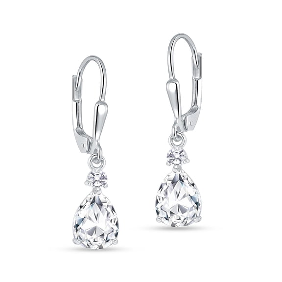 LeCalla 925 Sterling Silver CZ Teardrop Leverback Dangle Earrings for Women, 30mm