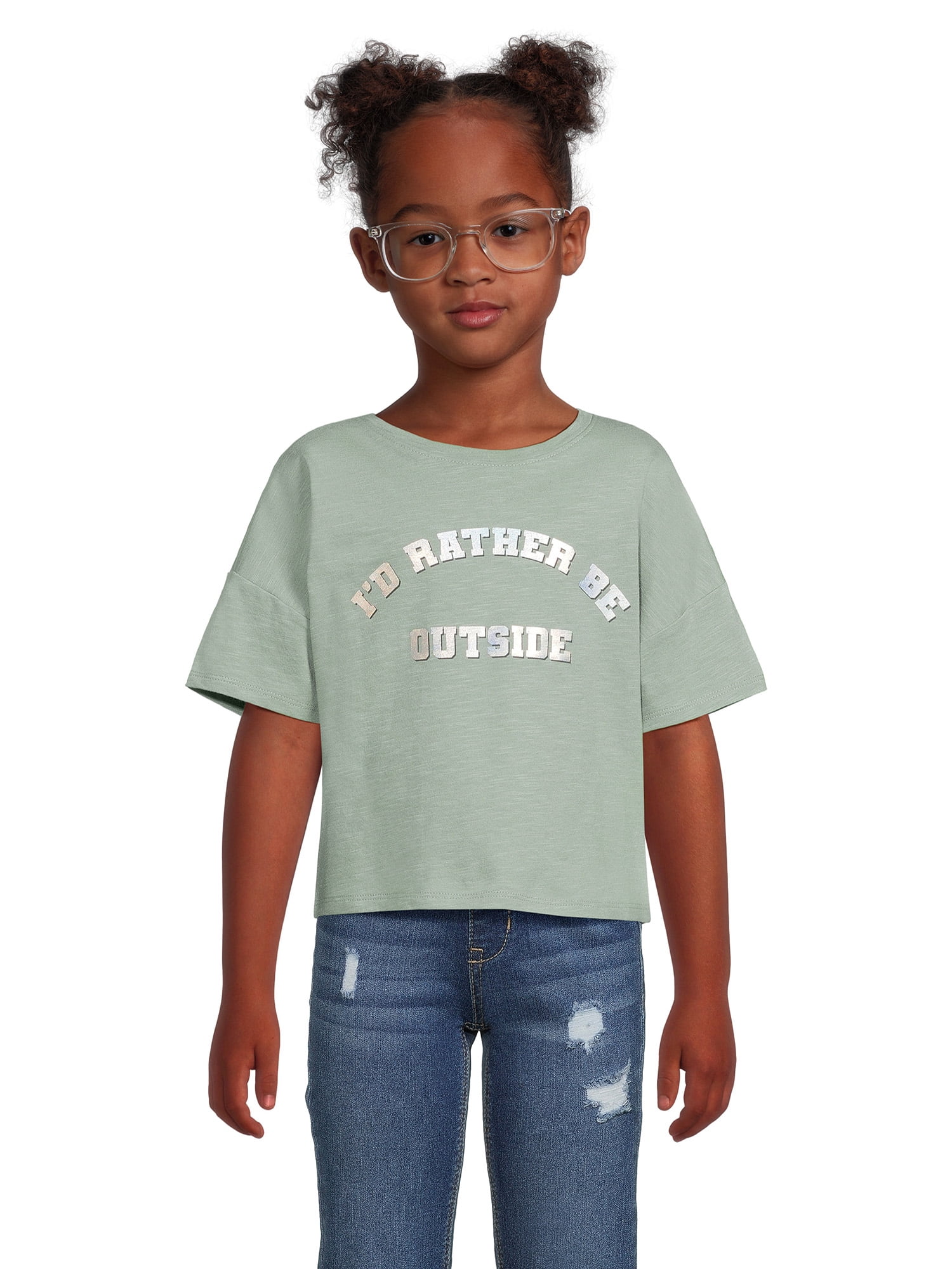 Athletic Works Girls Active Cropped Graphic Tee 2-Pack, Sizes 4-18 & Plus