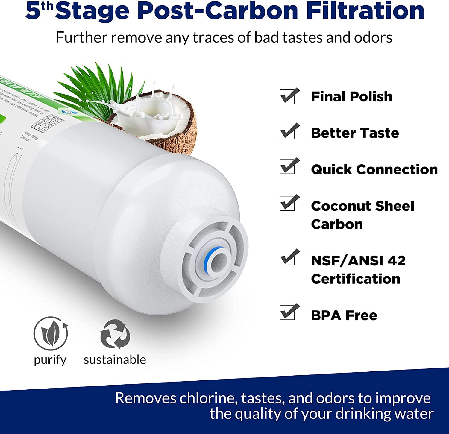 Membrane Solutions Universal Reverse Osmosis Water Filter for 5/6 Stage RO System, Compatible with iSpring, APEC, Express Water, 75GPD RO Membrane