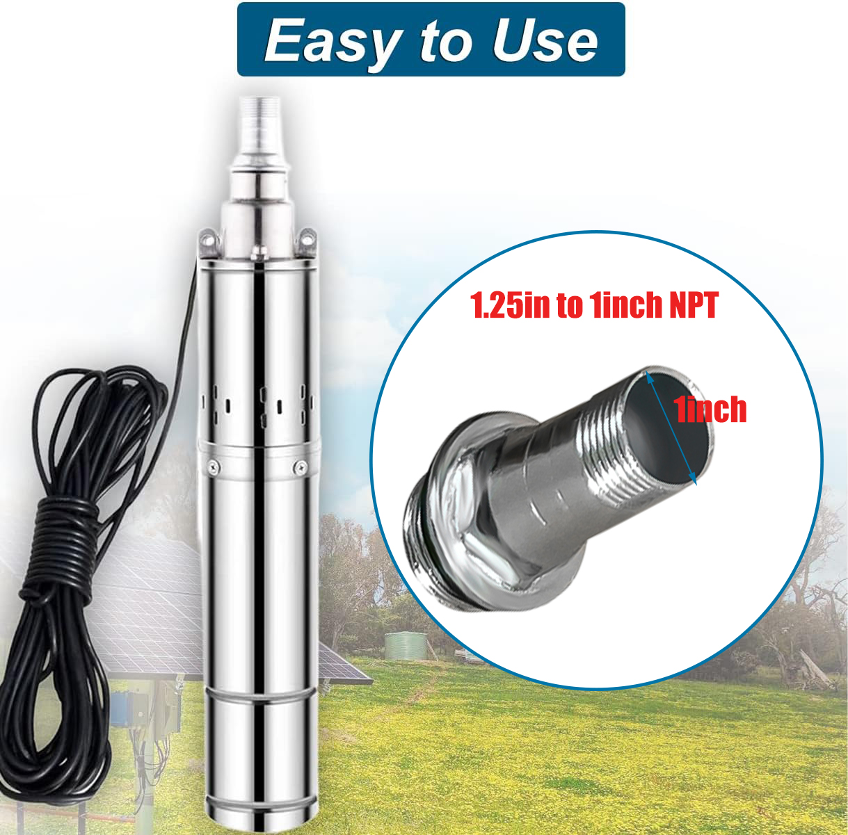 iMeshbean DC 12V 3'' Solar Deep Well Pump Water Pump 396GPH Stainless Steel Submersible