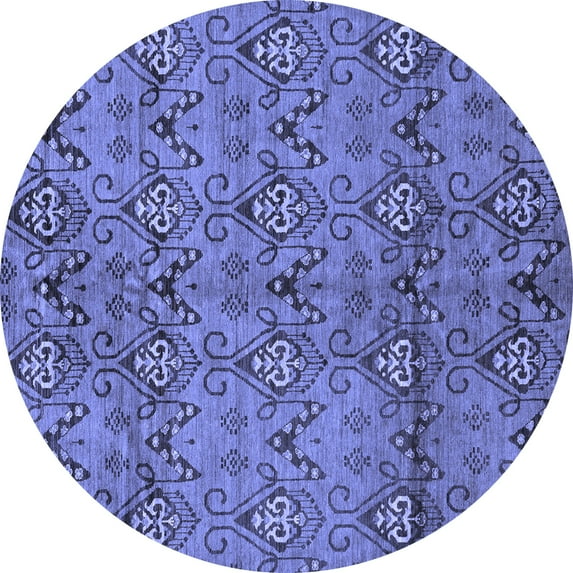 Ahgly Company Indoor Round Abstract Blue Modern Area Rugs, 4' Round