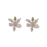 Time and Tru Women's Goldtone and Acrylic Flower Drop Earring, Swirled Ivory