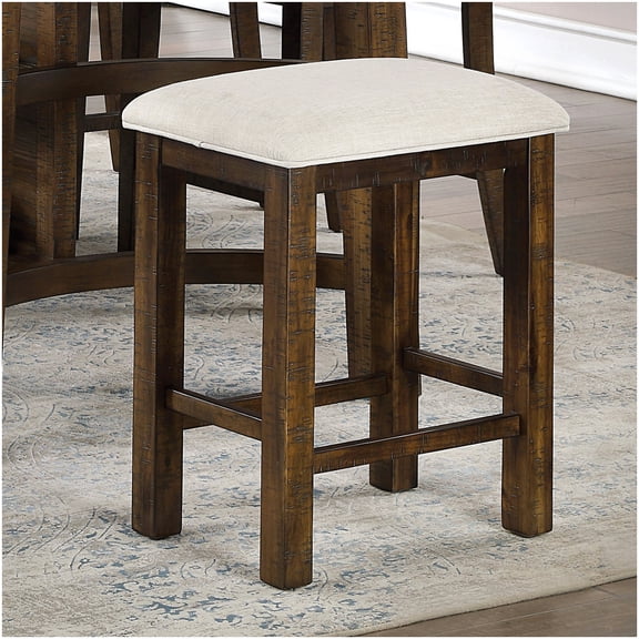 Farmhouse Counter Stools Set of 2 with Solid Wood Frame and Beige Upholstered Seat