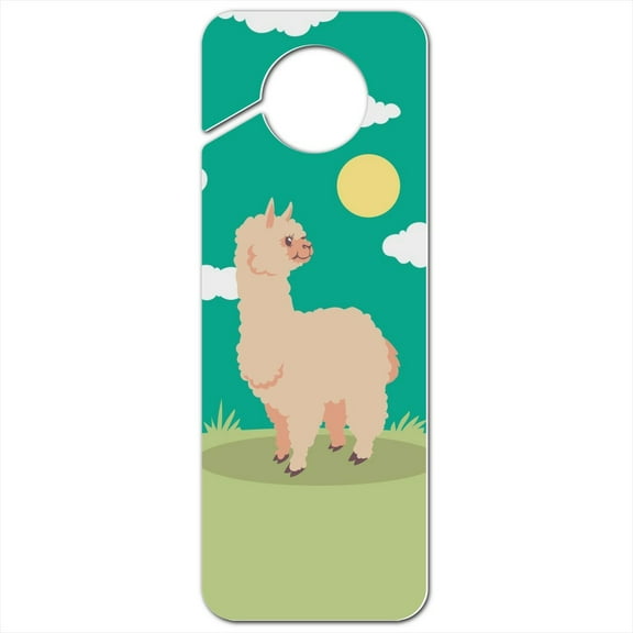 Cute and Fluffy Alpaca Plastic Door Knob Hanger Sign