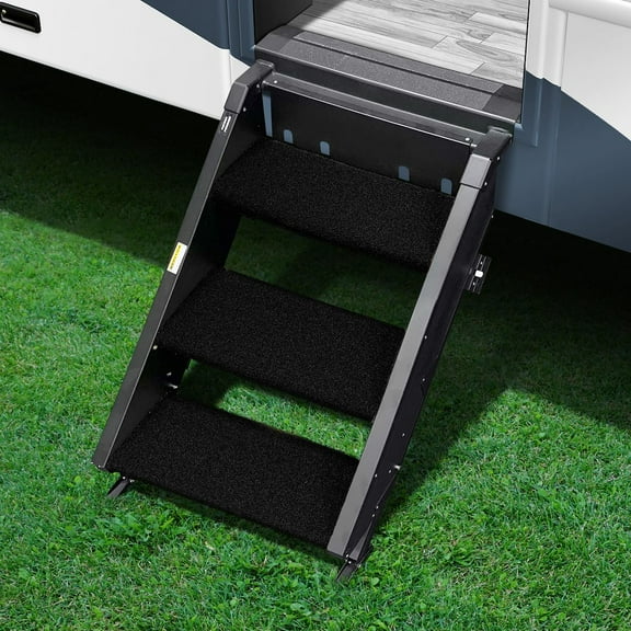 Prest-O-Fit 2-0242 Trailhead Universal RV Step Rug - 17.5" Wide, Obsidian Black, 3-Piece Set