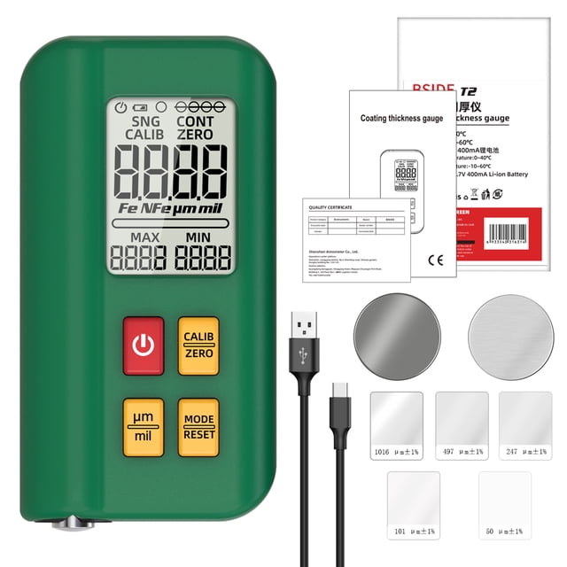 BSIDE BSIDE Rechargeable Coating Thickness Gauge with High Precision for Automotive Paint and Metal Coatings, Featuring Auto-Calibration, Data Storage, and Low Battery Indicator, 0-1500μm Range.
