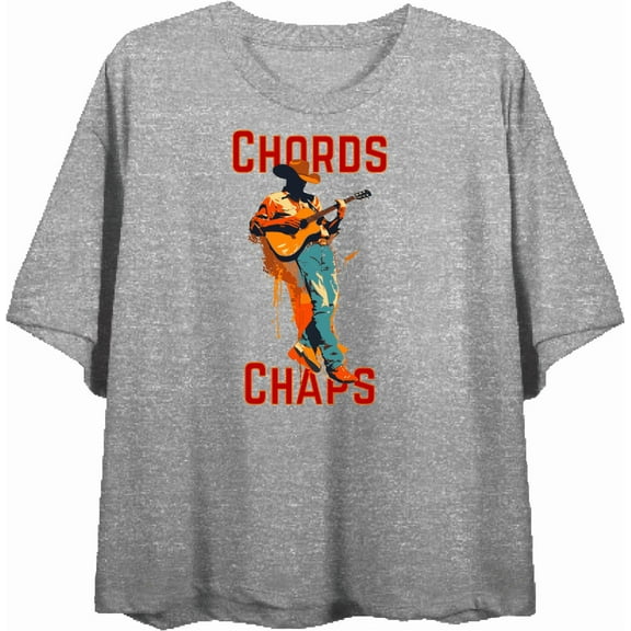 Chords & Chaps Cowboy Americana Women's Heather Gray Crew Neck Short Sleeve Crop Top-Medium