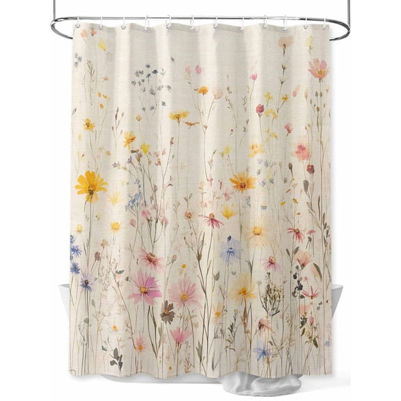 Fsddascl Wildflowers Blossom Shower Curtain Set - 36" x 78" Washable Bathtub Curtain with 12 Hooks, Spring Rustic Retro Botanical Waterproof Fabric Stall Shower Curtains for Bathroom/Bathtub Décor