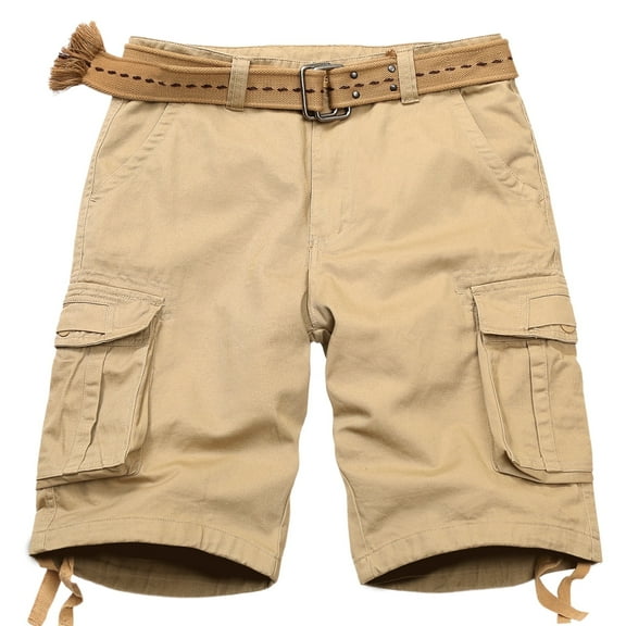 TRGPSG Men's Cargo Shorts,11" Inseam,Comfort Cargo Style with 6 Pockets,Casual Cotton Durability Work Shorts(No Belts)Khaki,Size 38