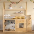 thumbnail image 4 of Harper & Bright Designs Full Size House Loft Bed with LED Light, Wooden Loft Bed with Shelves, Stairway Loft Bed with Guardrail & Ladder for Girls and Boys, Natural, 4 of 8