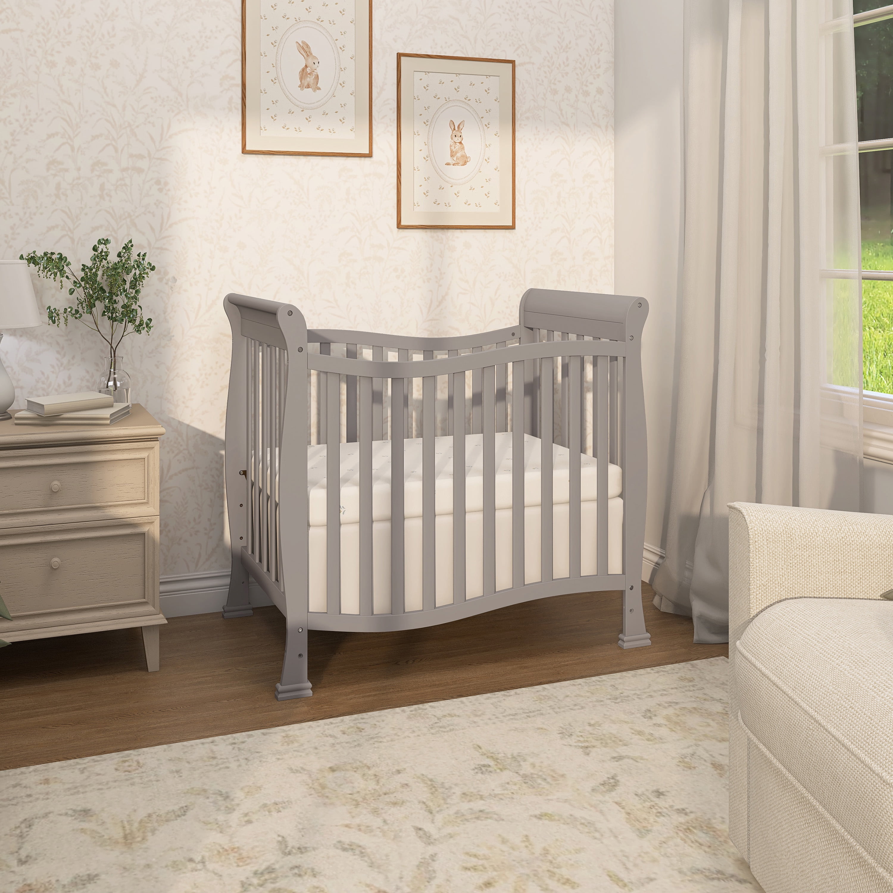Dream On Me Piper 4-in-1 Convertible Mini Crib, Pebble Grey