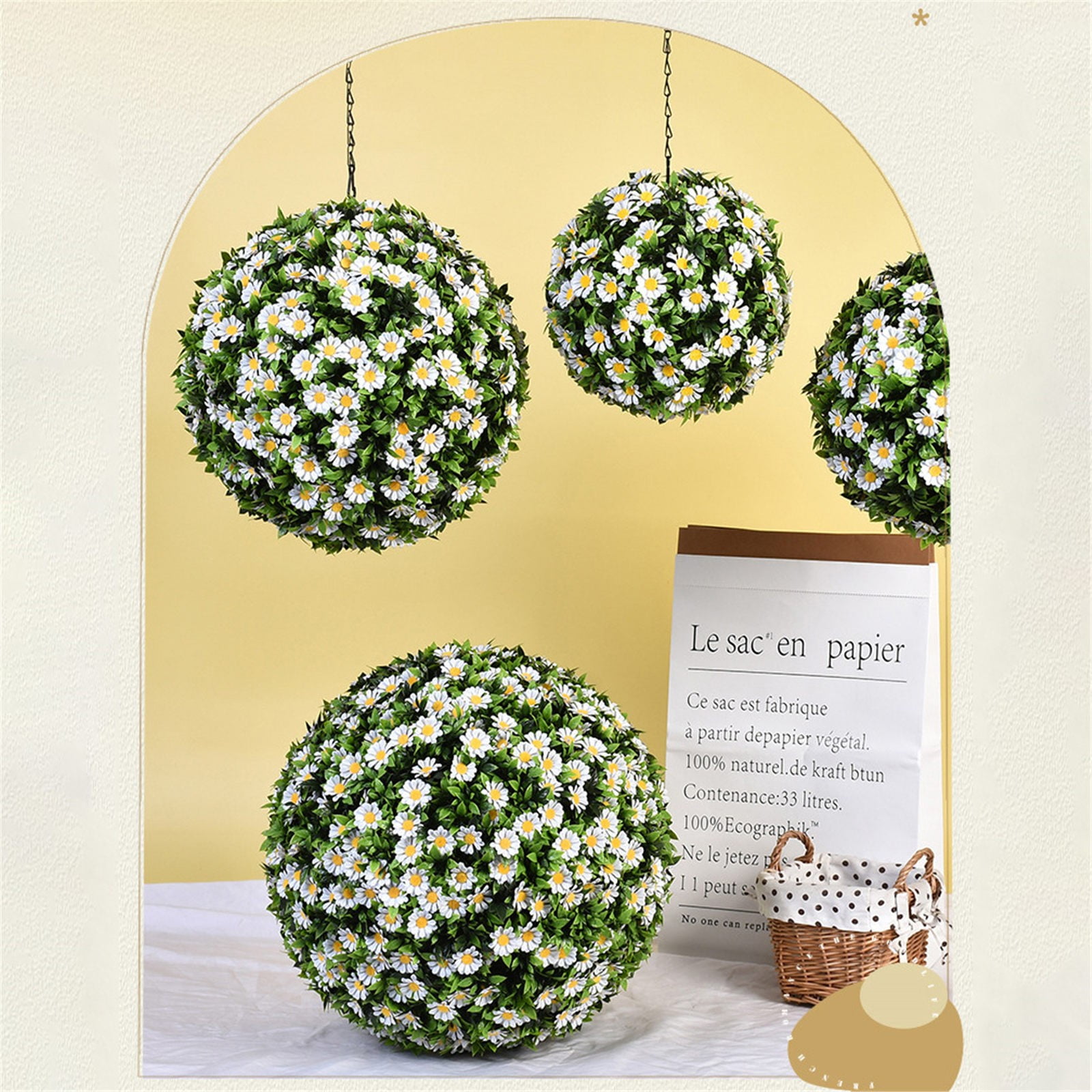 Yuoaen Household Imitation, White Flower Ball Outer Diameter 45Cm, Artificial, 2*Hemisphere, Clearance Sale