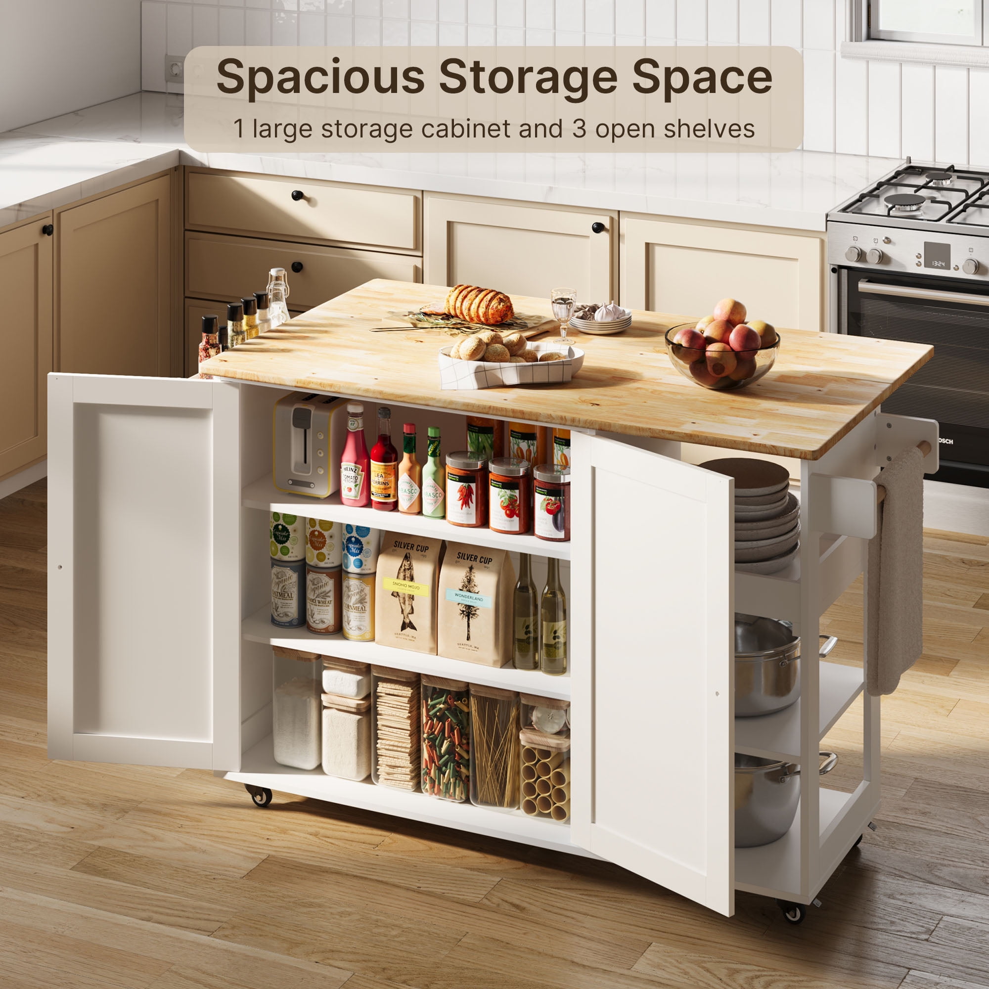 Lofka 51” Large Wooden Kitchen Island Cart with Storage Lofka 51” Large Wooden Kitchen Island Cart with Storage