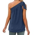 thumbnail image 6 of Usmixi Womens Shirts Sleeveless Slash Neck Solid Tank Tops Summer Tie One Shoulder Lightweight Chiffon Jacquard Vest Blouses Navy XXL, 6 of 7