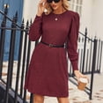 thumbnail image 4 of SWSMCLT Women's Long Sleeve Dresses Fall Warm Dinner Casual Winter Vacation Fall Puff Sleeve Cute Ruched Stretchy Fitted Burgundy XX-Large, 4 of 4