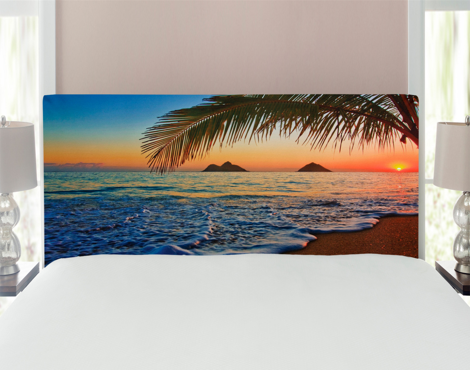 Hawaiian Headboard, Pacific Sunrise at Lanikai Beach Hawaii Wavy Ocean