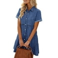 thumbnail image 5 of luvamia Jean Tunic Dress for Women Casual Summer Button Down Short Dresses Size L Wishful Blue, 5 of 9