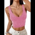 thumbnail image 3 of Tops Cortos Sin Mangas para Mujer con Cuello Cuadrado Acanalado Rosa XL, 3 of 7