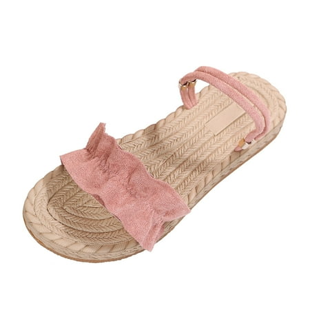 

ZTTD Leisure Roman Style Flock Weave Women s Solid Color Summer Two Ways Non Slip Slip On Flat Beach Open Toe Breathable Sandals Shoes Slippers Pink