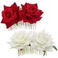 thumbnail image 4 of 2Pcs Bridal Hair Bun Clips Fabric Rose Flower Hair Combs Wedding Hair Styling Tool, 4 of 8