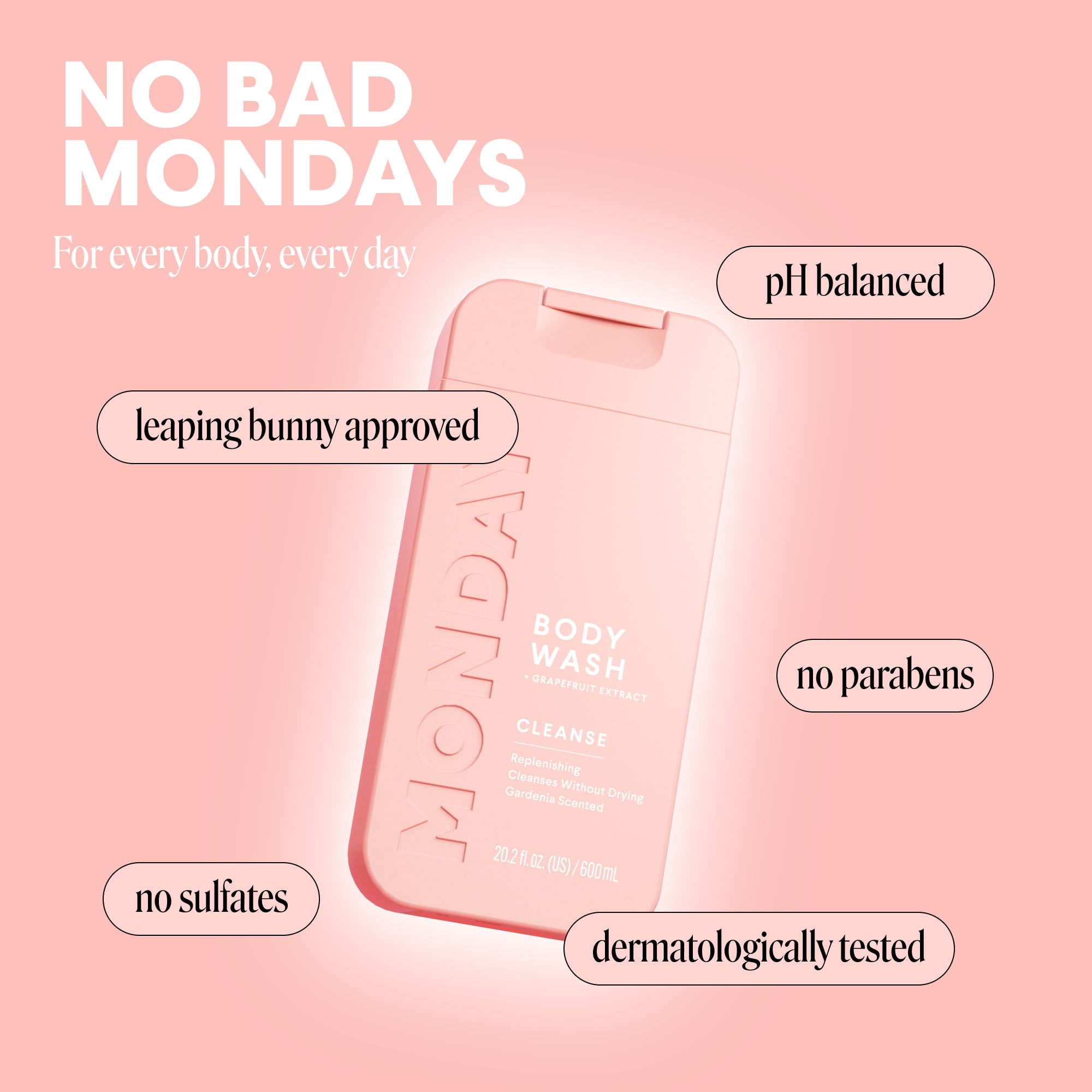 MONDAY Haircare CLEANSE Body Wash with Grapefruit Extract, Hyaluronic Acid, Shea Butter, Coconut Oil for Normal to Oily/Combination Skin 600 mL