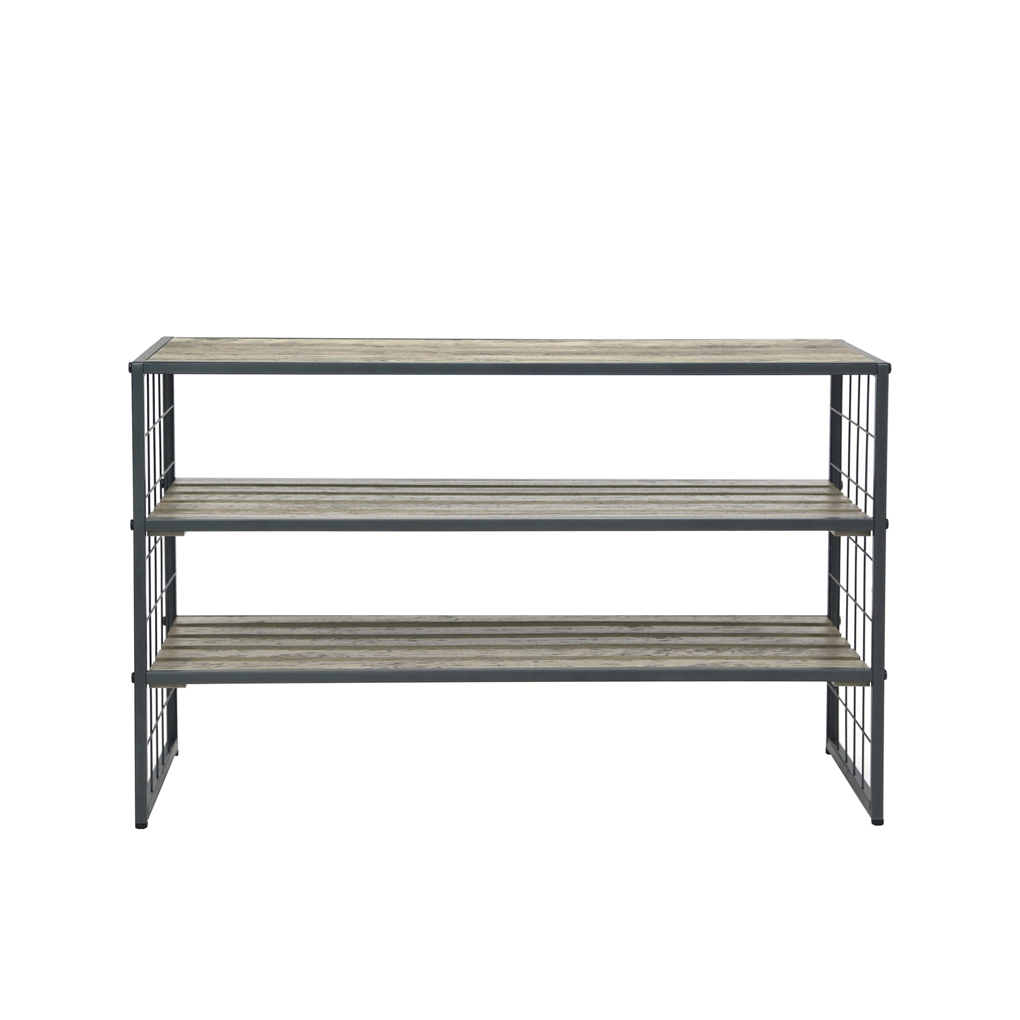 Better Homes & Gardens Farmhouse 3 Tier Shoe Rack, Gray, 30IN Wx 12 IN Dx 18IN H, Holds up to 12 Pairs