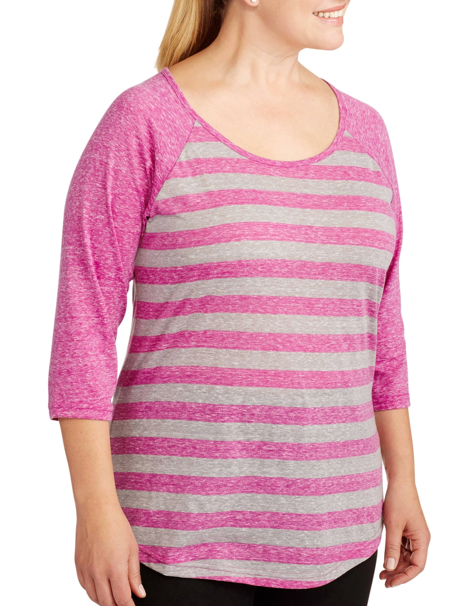 Women's Plus-Size 3/4 Raglan Sleeve Stripe Baseball Top - Walmart.com