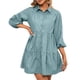 thumbnail image 5 of Mini vestido de mujer con botones de manga 3/4 vestido de túnica informal suelto de una línea Irfora Azul/Pequeña, 5 of 7