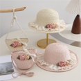 thumbnail image 5 of LNMQLPDBS Baby Sun Hat Sets Girls Wide-Brim Straw Sun-Hat for Summer Beach with Flower Kids Tourism Sun Hat with Shoulder Bag Gift for Girl Sun Protection Hat for All Season, 5 of 6
