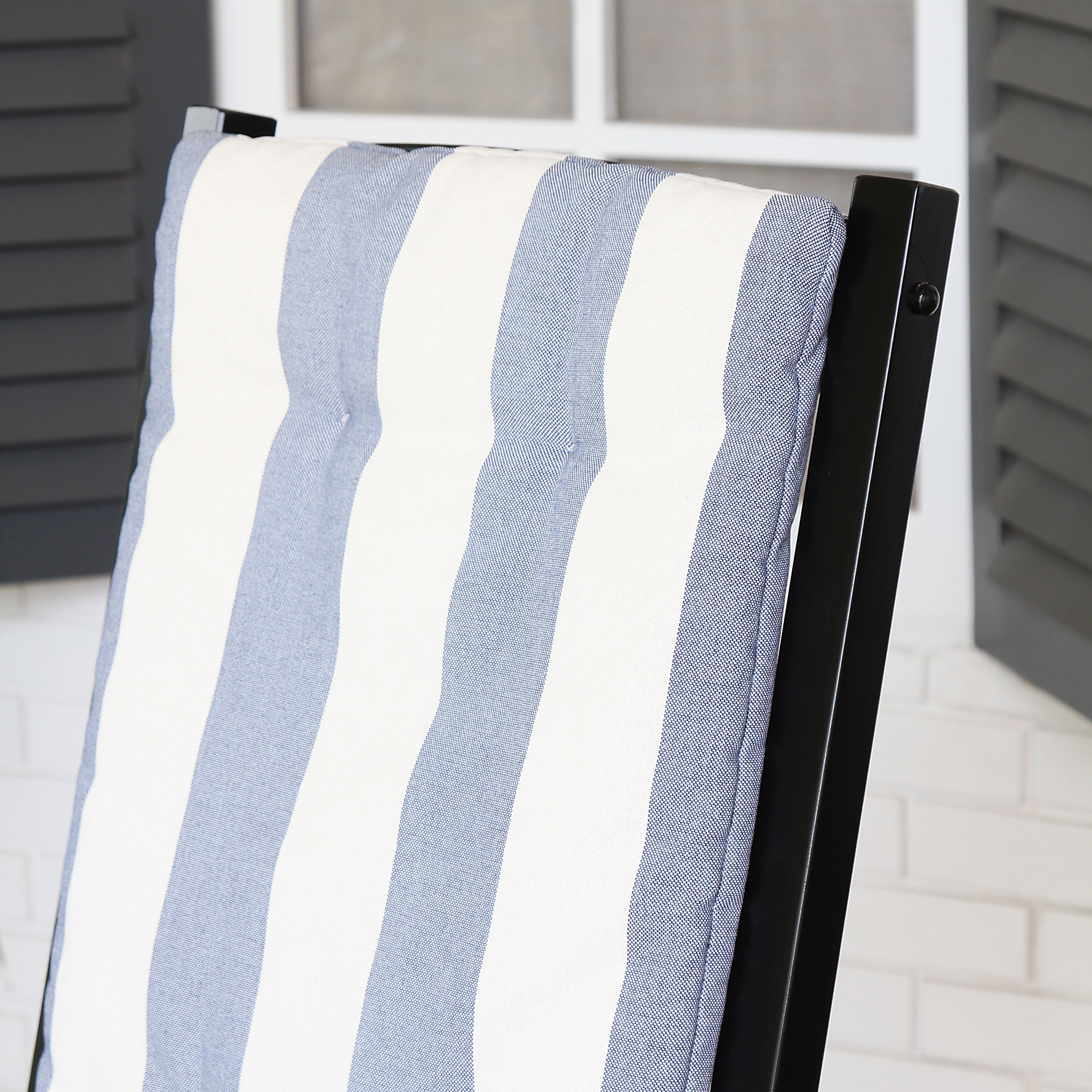 Alston Mahogany Wood Outdoor Rocking Chair with Cushion, Black Striped Cushion