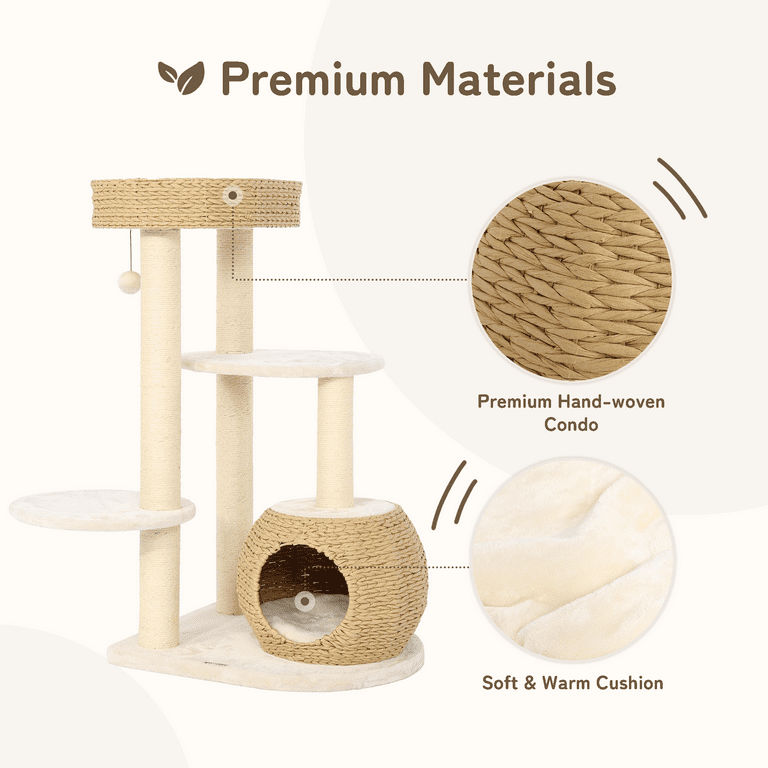 LHBcraft 39" Woven Cat Tree for Indoor Cats, 4-Level Modern Cat Tree  w/Sisal Scratching Posts, Beige - Walmart.com