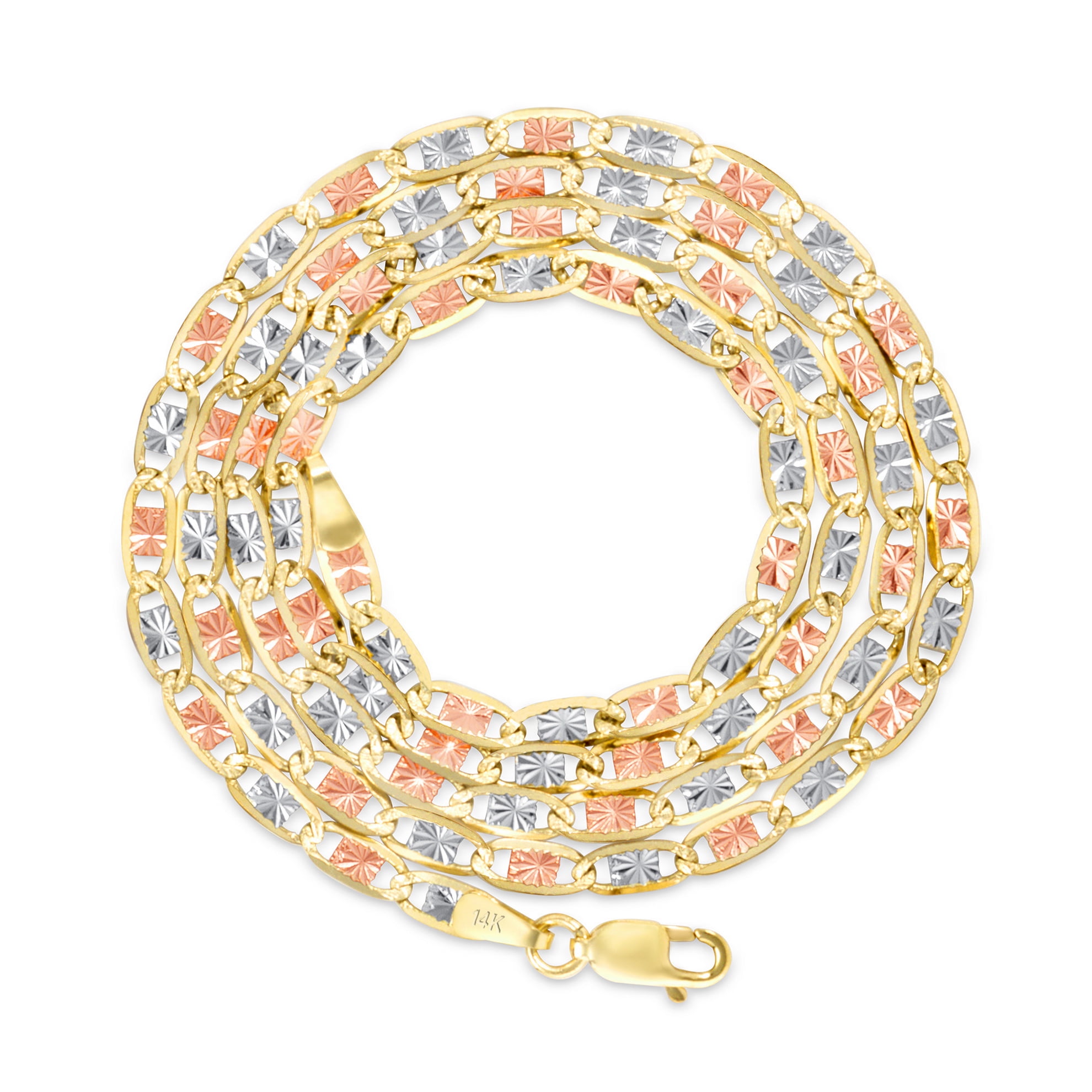 Nuragold 14k Real Yellow Rose White Gold Solid Valentina 3mm Anchor Link Chain Bracelet or Anklet (7"-9") Italian Jewelry for Men & Women