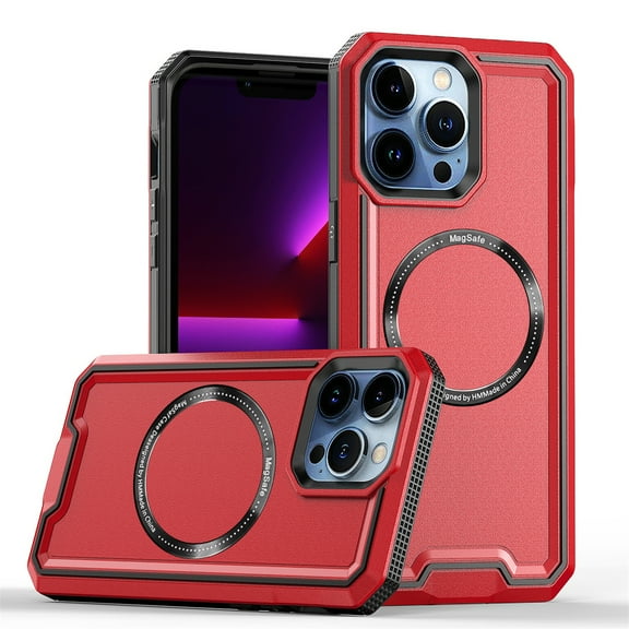 Cover for iPhone 14 Pro Max, Compatible with MagSafe Case,Rugged Shockproof Soft TPU Bumper Anti-Scratch Multi-layer Hard PC Protection Case Cover, red