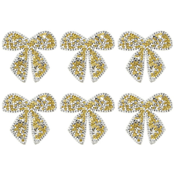 Uxcell 6-Pack Parches de Strass en Forma de Lazo de 6cm Amarillo Apliques Adhesivos Brillantes para DIY/Ropa/Zapatos/Bolsa