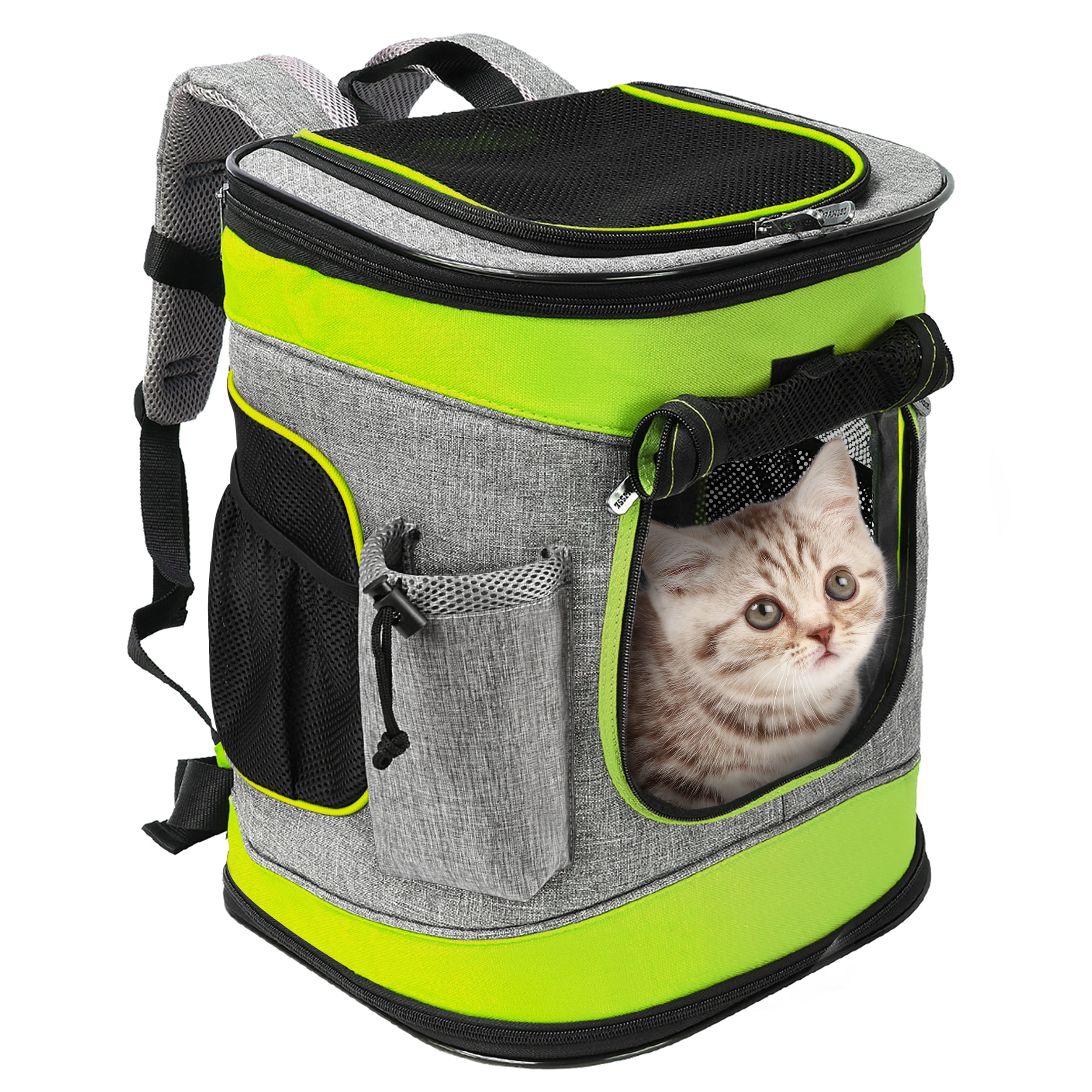 Solaris Adjustable Pet Carrier Backpack for Dogs and Cats, Puppies, Portable Cat Carrier Backpack with Bottle Pocket, Two Mesh Window for Breath,Green