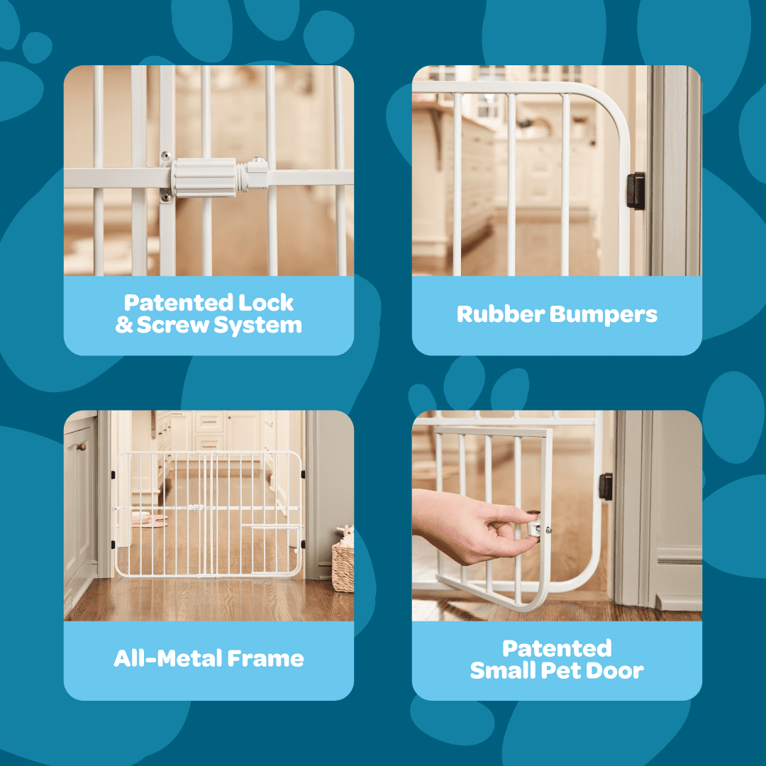 Carlson Pet Products Tuffy Metal Expandable Pet Gate, Includes Small Pet Door, 24" H x 42" L Inch, White