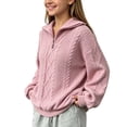 thumbnail image 2 of BXJX Girls Cable Knit Sweaters, Long Sleeve Half Zip Lapel Collar School Fall Pullover Tops Pink Size 9-10 T, 2 of 3