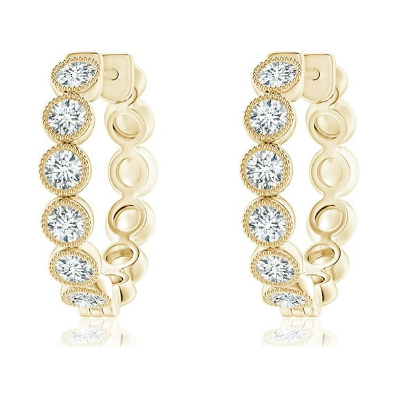 ANGARA Lab Grown Bezel-Set Diamond Hoop Earrings with Milgrain for Women in 14K Yellow Gold (Size-2.15mm | 0.5 ct) | April Birthstone Jewelry for Her | Lab-Grown Diamond Earrings