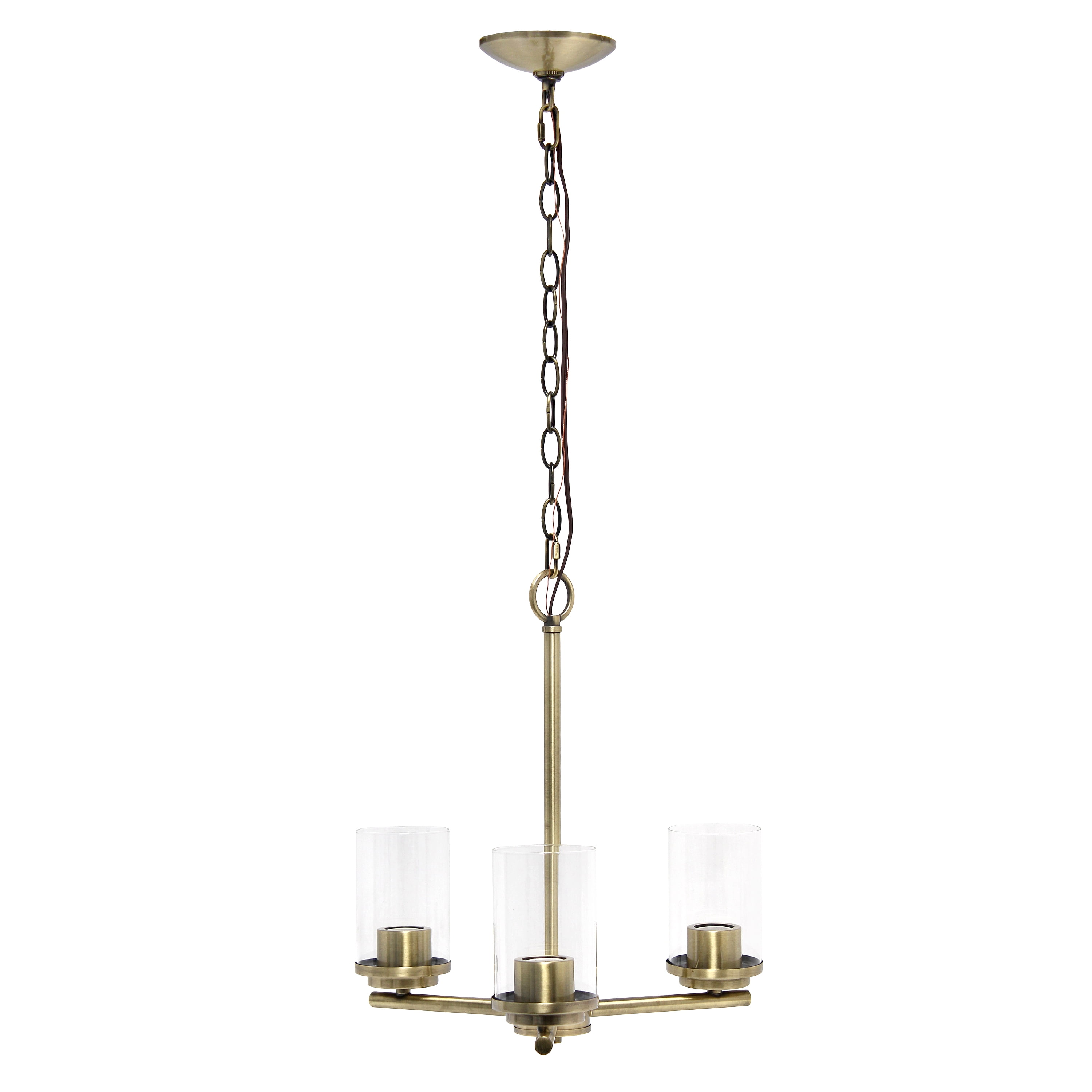 Lalia Home 3-Light 15" Clear Glass And Metal Hanging Pendant Chandelier, Antique Brass