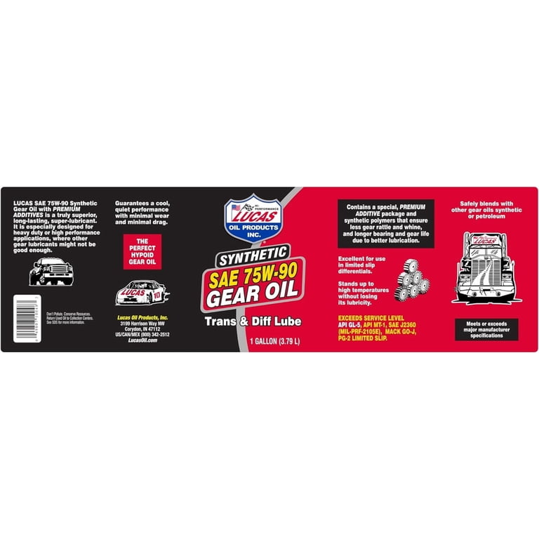 Lucas Synthetic SAE 75W-90 Trans and Diff Gear Oil Gallon