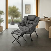 YYAo Lazy Chair, Modern Accent Leisure Upholstered Sofa Chair, Contemporary Lounge Reading Chair with Folding Footrest and a Side Pocket for Living Room, Bedroom & Small Space Gray
