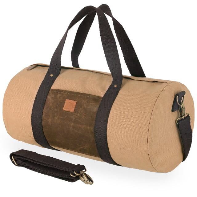Lakelynn Harbor Duffel Bag Vintage Military-Style Canvas Barrel Sports Gym Overnight Travel Weekender Duffle Bag with Wax Canvas Pocket, Adult Unisex